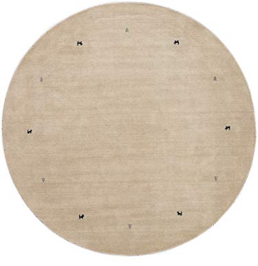 carpetfine Wollteppich Gabbeh Uni Rund Weiß Ø 150 | Moderner Teppich für Wohn- und Schlafzimmer
