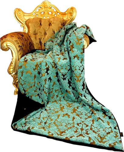 Harald Glööckler Luxus Wohndecke Pompöös by Casa Padrino Barock Türkis/Gold/Schwarz edlem Bouquet Musterstoff