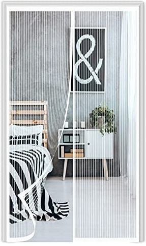 Magnétique Moustiquaire Porte，100x220cm (39.37x86.61in) Aimants Puissants Fermeture Automatique Rideau Anti Mouche，Pour Couloirs Portes Patio Rideau Anti Moustique Bogues，Blanc-a