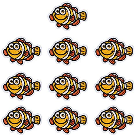 10 Stück Eisen auf Patches, Gestickte Applikationen Reparatur Patch, Meerestiere Gestickte Patches für Rucksack Cap Jacke T-Shirt(Fisch)