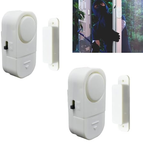 2 Pack Wireless Door Window Alarm, Magnetic Burglar Alert Sensor with Batteries Ideal for Home, Garage, Apartment, Dorm, RV and Office (White)