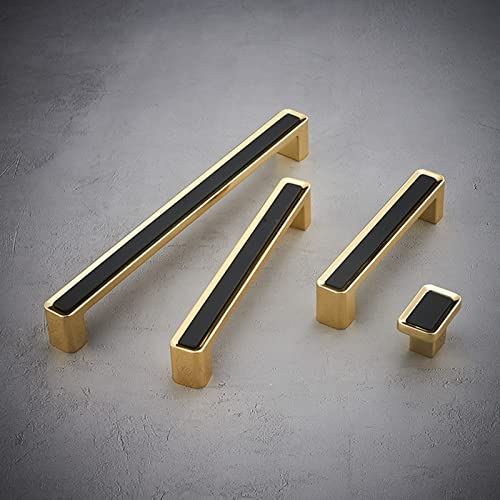 Guolich 2 Stück Küchenschubladengriff Tür Quadratisch Schrankgriffe Zinklegierungsgriff Moderne Schwarzgold-Hardware für Kleiderschrank, Badezimmer, Kommode (Lochmitten 5 Zoll 128 mm)