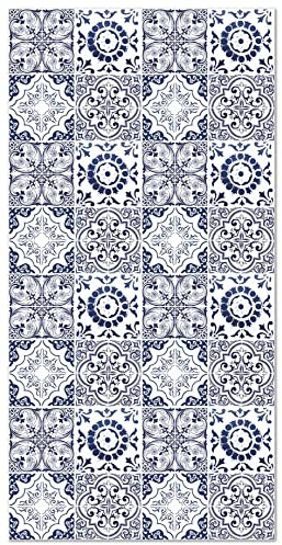 Panorama Tapis Vinyle du Sol Cuisine Salle de Bain - Différentes Tailles - (Carreaux Ciments Grenade Bleu 60x110 cm)
