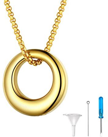 U7 Ashes Jewellery For Men Women Gold Circle Ash Pendant Cremation Keepsake Necklace