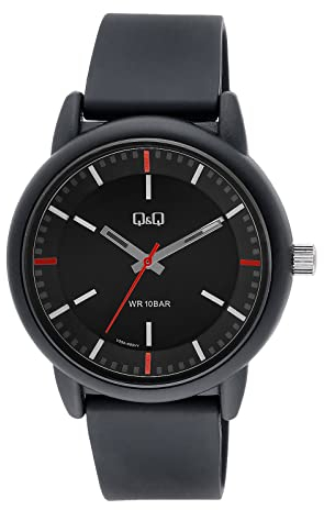 Q&Q Herren-Uhr Silikon Dornschließe 10 Bar schwarz Analog Quarz (schwarz rot)