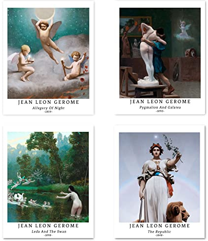 Kunstdruck Ungerahmt Klassische Mythologie Historisch Bilder Set von 4, Poster Größe: 20x25 cm Premium Kunstpapier Wanddeko Ästhetische Housewarming Passenden Collage Deko Jean Leon Gerome Poster