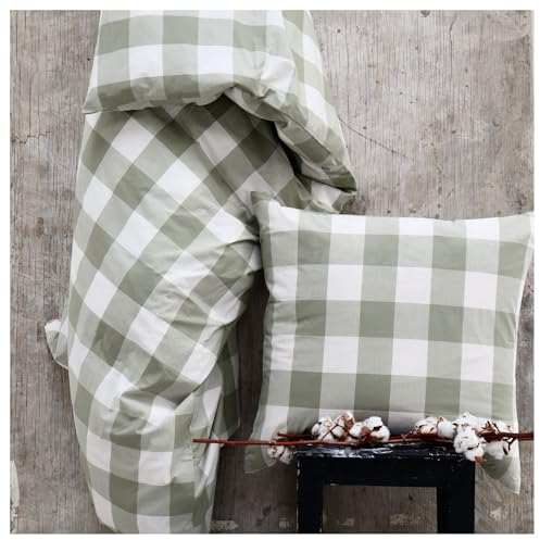 OMHU Renforce Bettwäsche 135x200 Baumwolle | Bettwäsche Grün/Weiß| GOTS zertifizierte Bettwäsche | Bettwäsche-Set mit 1x Bettbezug 135x200 + 1x Kissenbezug 80x80
