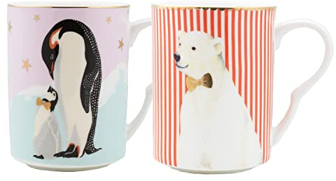 YVONNE ELLEN Vintage Style Christmas Collection in Fine Bone China (Penguin?Polar Bear Mugs Set of 2)