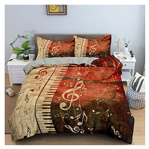 Bettwäsche Set 3D Druck Bettwäsche Set 2/3 Stücke Black Piano Keyboard Music Note Duvet Cover Sets Mikrofaser Bettbezug, enthalten: 1 Bettbezug, 2 Kissenbezug (Keine Bettdecke innen) Bettbezug Set (C