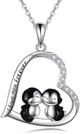 JERWLI Pinguin Kette 925 Sterling Silber Herz Pinguin Anhänger Halskette Pinguin Schmuck Geschenke für Damen Mädchen Pinguin Liebhaber Freundin Ehefrau