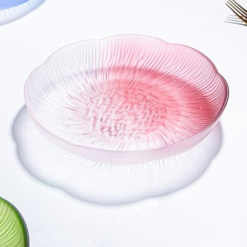soulnioi Fruit Plate Glass Crystal Dessert Plate Serving Plate Multipurpose Tray Gradient Flower Dinner Plate Snack Candy Decorative Plate for Home Wedding Party 16.5cm - Pink