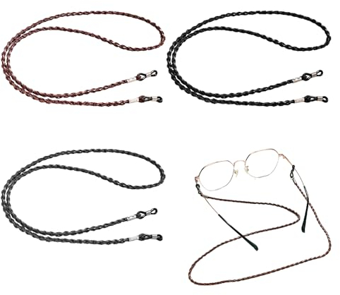MEMOFYND 3 Brillenbänder, Brillenband, Brillenkette, Brillenbänder Für Damen, Sonnenbrillen-Zubehör, Unisex, Geeignet Für Lesebrillen Und Sonnenbrillen, Dunkelbraun, Schwarz, Grau