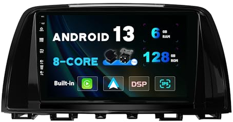 SXAUTO - 6G+128G - Android 14 IPS Autoradio für Mazda ATENZA Mazda 6 (2012-2015) - Eingebaut Carplay/Android Auto - LED Kamera + MIC - DAB Lenkradsteuerung Fast-Boot 360-CAM WiFi - 2 Din 9 Zoll