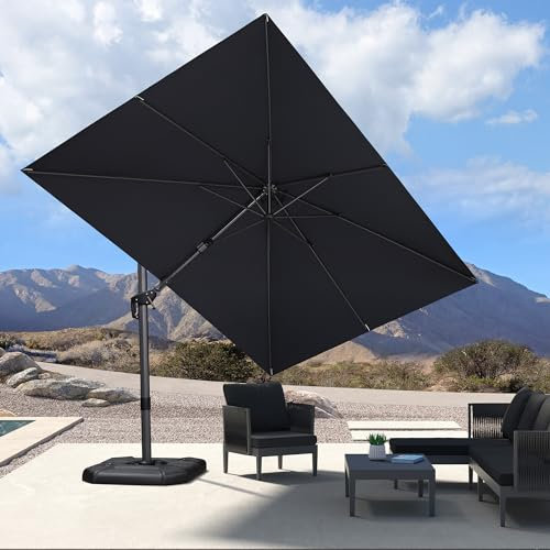 PURPLE LEAF Parasol Déporté Pivotant 2,5 × 3,5 m Rectangulaire, Parasol de Jardin Extérieur avec Tournez 50° des Deux Côtés et Rotation à 360°, Parasol xxl en Aluminium et Toile UPF 50+, Gris