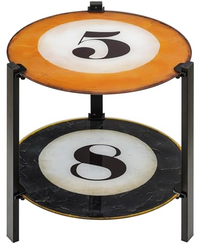 Baroni Home Table d’Appoint en Verre Ronde avec Structure en Métal, Dessus en Verre de Salon Chambre et Bureau, Table Basse Décorative de Design Coloré et Multi-Usages, 2 Étagères Billard, 42x42x40 cm