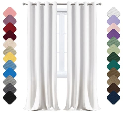 Yoosing Rideau Occultant à Œillets, Thermique, 140x200cm (LxH), Opaque, Isolant Phonique, Pour Chambre Salon Balcon - Blanc