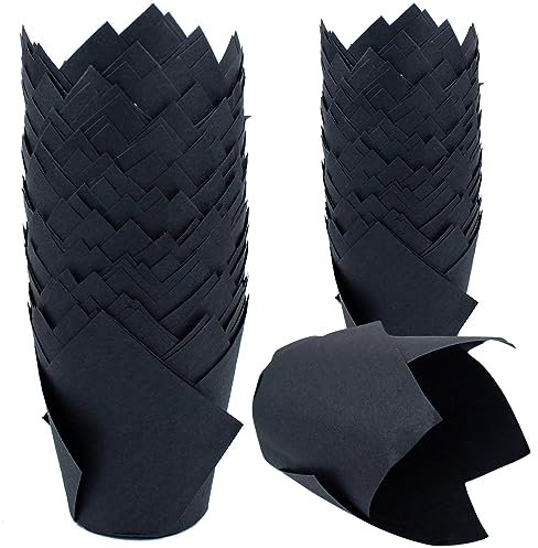 Lot de 200 moules à muffins en papier sulfurisé pour anniversaire, fête de mariage, fête prénatale, restauration, noir