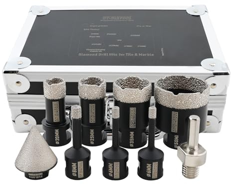 DT-DIATOOL Foret Diamant Carrelage Kit - 9pcs(6/6/8/20/25/35/50mm+35mm Mèches Chanfrein+Adaptateur Hexagonal) Scie Cloche Diamantée pour Porcelaine Carrelage Marbre Granit