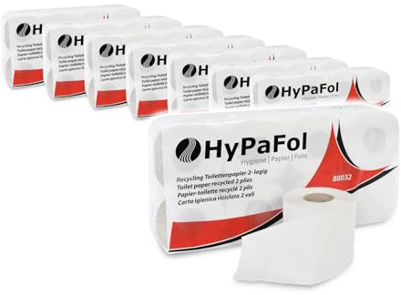 Hypafol Toilettenpapier 2-lagig 64 Rollen I Recycling Natur I geprägtes Klopapier I stark, schnell auflöslich & reißfest I Klopapier Vorteilspack I WC Papier Klopapierrollen I Eco WC-Produkte