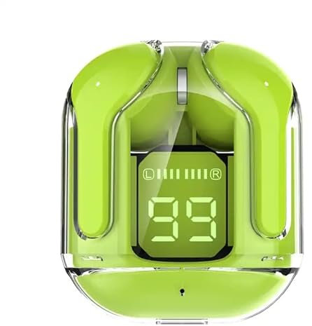 Auriculares Bluetooth transparentes TWS, auriculares Bluetooth con funda de carga, conexión automática, auriculares in-ear con micrófono ENC, auriculares inalámbricos para Android/iOS (verde)