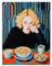Artery8 Dinner for One Colourful Oil Painting Portrait of Woman Eating Noodles in a Japanese Restaurant Large Wall Art Poster Print Thick Paper 18X24 Inch