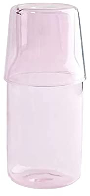 Carafe à Eau avec Tasse en Verre pour Table de Nuit, à Côté de la Carafe, Carafe à Eau pour Table de Nuit, Pichet à Eau en Verre Transparent, Bouteille de Bain de Bouche en Verre, Carafe(Rose)
