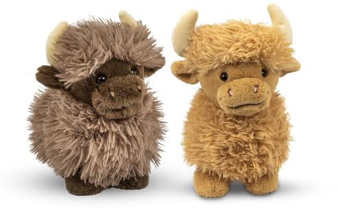 GIMSS Plüschtier Galloway Kuh Kuh Galloway Plüschtiere Hochlandkuh Kuscheltiere Plüsch Softtoy Beige und Braun 2 stück 25cm Highland Cow Plush Peluche