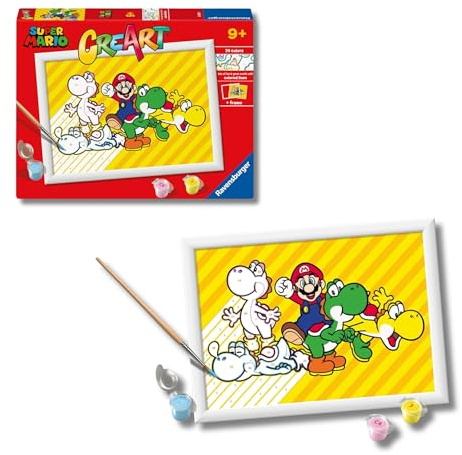 Ravensburger CreArt: Super Mario — Malen mit Zahlen für Kinder ab 9 Jahren, Malset mit Brettern, Rahmen, Pinsel und Farben im Lieferumfang enthalten, 25 x 18,30 cm, Geschenkideen