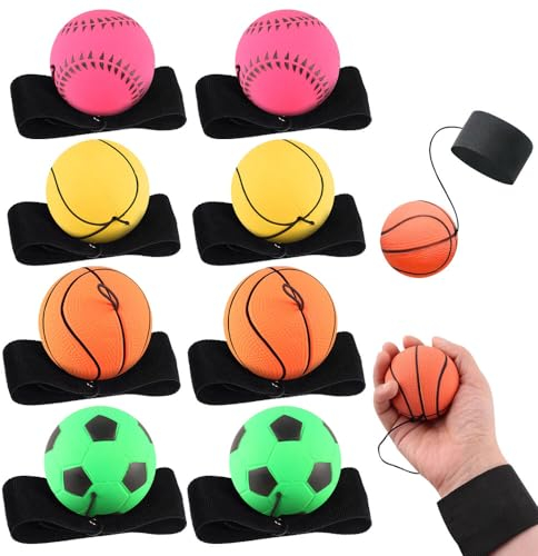 TGKYK Ball mit Schnur Kinder, 8 Stück Ø 6cm Springball mit Schnur, Springball für Kinder, Handgelenk Return Ball, Ball mit Gummiband, Ball an Schnur Kinder Stressabbau Spielzeug für Kinder