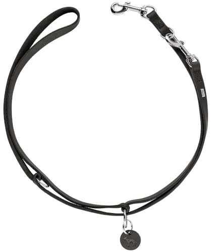 HUNTER Verstellbare Hundeführleine Aalborg geflochten, Farbe: Schwarz – Leder, weich, fettgegerbt, 3-Fach verstellbar, mit O-Ringen und Schlüsselanhänger, Größe 15/200