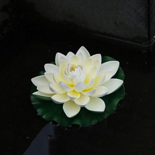 Fleur de lotus artificielle flottante en mousse avec coussin de nénuphar, plantes artificielles pour étang, décoration de jardin, d'aquarium et de piscine (blanc)