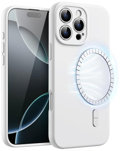 JETech Magnetic Silicone Case for iPhone 16 Pro 6.3-Inch, Compatible with MagSafe, Silky Soft Touch, Shock Absorbing Phone Cover with Camera Lens Full Protection (White)