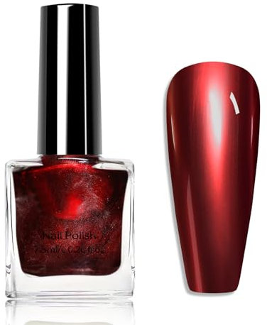 Metallic Chrome Mirror Nail Polish - Quick Dry, No UV Needed, Magic Mirror Gel Effect for Nail Art (7#Red)