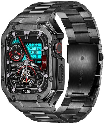 Deczone Correa de acero inoxidable con funda compatible con Apple Watch Ultra 2/1 49 mm Series SE 9 8 7 6 5 4 3 2 1 38 mm 40 mm 41 mm 42 mm 44 mm 45 mm con cubierta resistente protectora de metal para