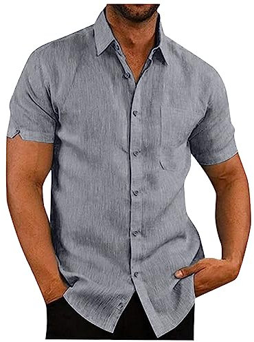 VDDTAGAM Chemise Rose Homme Chemise Homme Lin Chemisette Homme Chemise Lin Chemise Col Mao Homme Chemise Homme Col Mao Chemise Hawaienne Homme Ensemble Chemise Short Homme Ensemble Lin(Gray,XXL)