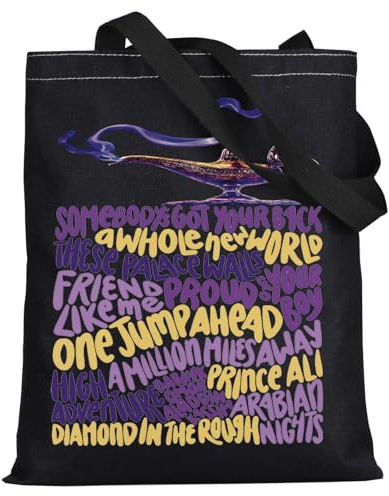 LEVLO Aladdin Musical Canvas Tote Bag Jasmine Broadway Musical Fans Gift Genie Lamp Grocery Reusable Bag, Genie Lamp Bt, Large