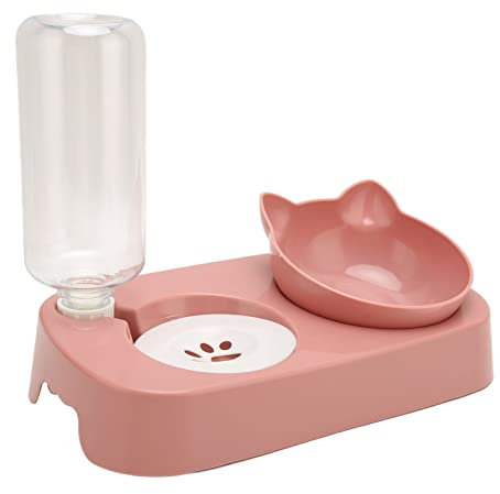 Cat Food And Water Bowl Set Bowls With Stand Double with Dispenser For Pet Feeder Detachable Dog Automatic Anti Spill for Small Feeding Bottle Triple Medium Pets Puppy Cats (Rose)