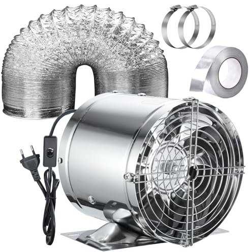150mm Ventilateur Extracteur d'Air, Extracteur en Ligne Kit avec Tuyau Flexible de 2m, Ruban Adhésif, Pour Salle de Bain, Garage, Serre - Argenté