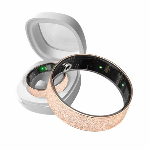 LXIXMQWT Tragbarer Smart-Ring for Herren/Damen, Kein App-abonnement Erforderlich, Schlaf-/herzfrequenz-/Kalorien-gesundheitsmonitor, Kompatibel mit Ios Und Android(Gold,9#)