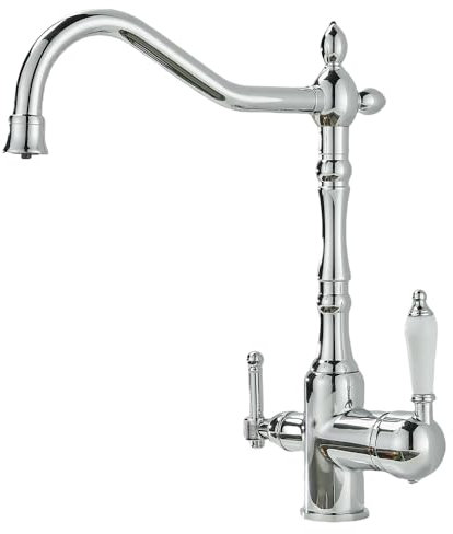Robinet de cuisine avec filtre pivotant à 360 ° - Style antique vintage - Double poignée - 1 trou - Robinet mitigeur de cuisine 3 en 1 avec sortie d'eau filtrée - Chromé
