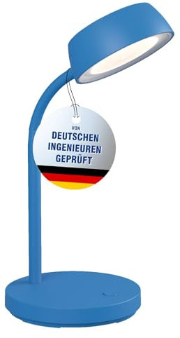Maul Schreibtischlampe LED MAULabby | Kleine Schreibtischlampe mit Standfuß | Moderne Tischlampe für Schreibtisch, Büro | Flexible LED Lampe mit 3000K warmweißem LED Licht | Blau