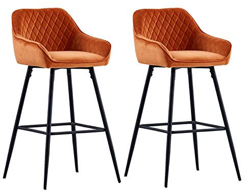 JYMTOM Samt Barhocker, 2er-Set, Bistrohocker mit stoffgepolsterter Sitz, Rückenlehne, Armlehne und Metallbeine, Barstühle für Esszimmer, Restaurant und die Frühstückstheke in der Küche (2, orange)
