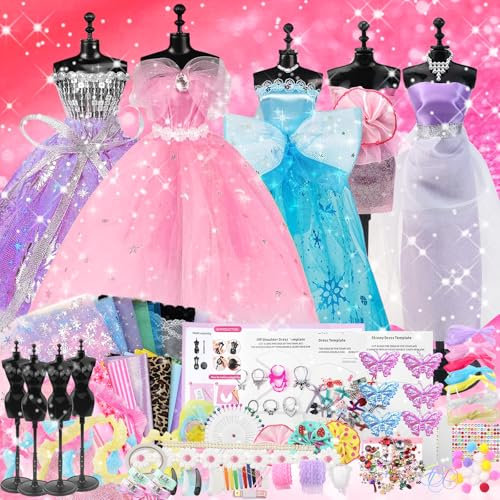 Erzekrim 400+ Stücke Modedesign Mädchen, Bastelset Kinder Kreativität DIY-Kunst- und Bastelset, Fashion Design Basteln Mädchen Nähset Set mit Mannequins, für Kinder ab 8+ Jahre