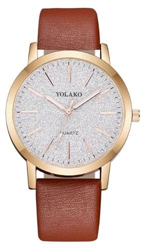 OFFCUP Damenuhr, Damen Analog Quarz Uhr mit Leder Armband, Uhren Damen Sternenhimmel Einfache Business Klassische Armbanduhr Lässig Quarzuhr Kleideruhr, 3 Zeiger, 39 mm Gehäusegröße -Braun