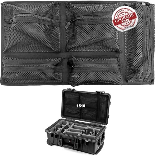 LAFENLIN Upgraded Lid Organizer for Pelican 1510, 5 Mesh Pockets for Storage, Comes with Screws, Fits 52 x 29 cm Inner Cases, Larger Hard Case, Camera Bag, black, 20.12 x 11.18 inch, 1 piece