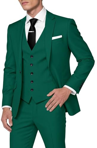 HUUTOE Men's 3 Piece Suits Slim Fit Wedding Suits for Men Prom Dress Suit Summer Blazer Jacket Vest Pants Tuxedo Set Men, Green, S