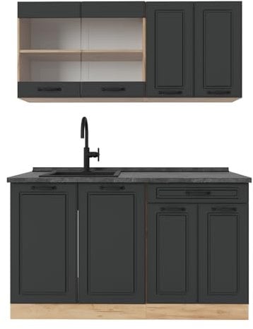 Vicco Singleküche R-Line, Anthrazit Landhaus/Goldkraft Eiche, 140 cm, AP Anthrazit