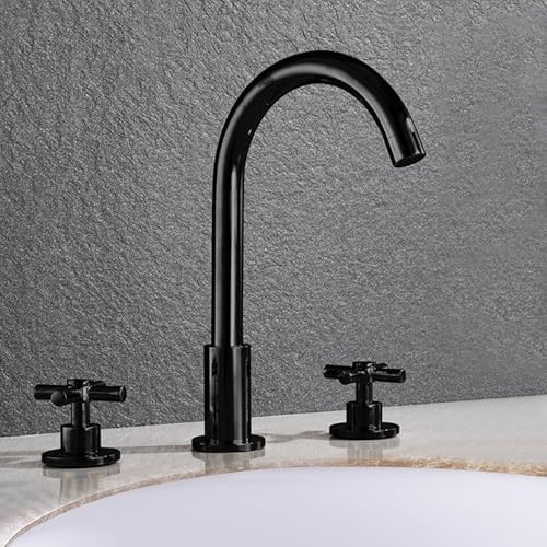 Robinet de mélangeur de bassin à 3 trous, robinets de lavabo de salle de bain pivotant 2 poignées en laiton chaud et froid