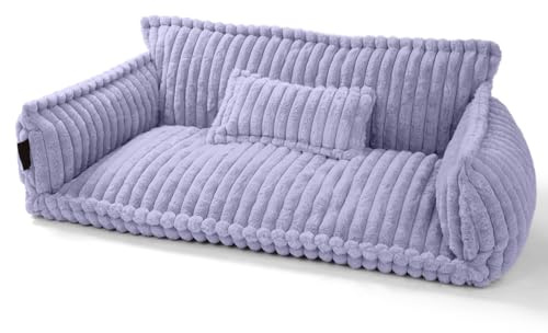 noviclass® Haustiersofa Chaffar Hundebett | Katzensofa Hundesofa | Orthopädische Matratze | Moderner Stil | Cord-Design Größen (Flieder, XL (120cm))
