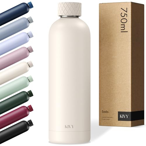 KIVY Edelstahl Trinkflasche 750ml - Auslaufsichere Thermosflasche 750ml - Trinkflasche Edelstahl Kohlensäure geeignet - Isolierflasche - Wasserflasche Gym - Thermo Sportflasche Metall - Creme